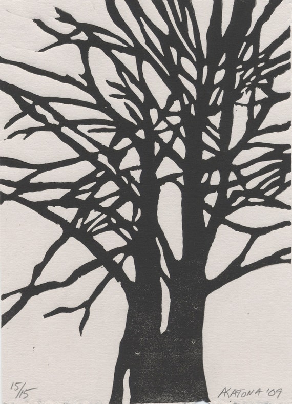 Items similar to Tree linocut print on Etsy