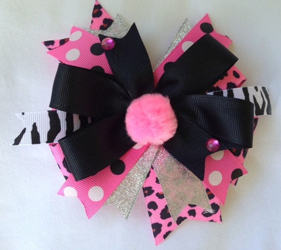 Funky Black And Hot Pink Hair Bow