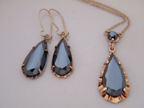 ... Black Alaskan Diamond (Hematite) Gold Necklace & Earring Jewelry Set