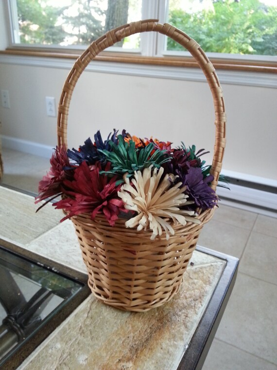 Colored Flowers in a Basket Hand Carved Wooden by WesnersWhittles