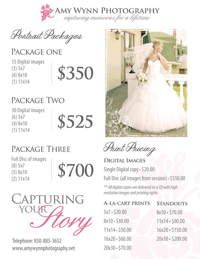 Wedding Photography Price List Session Packages Pricing