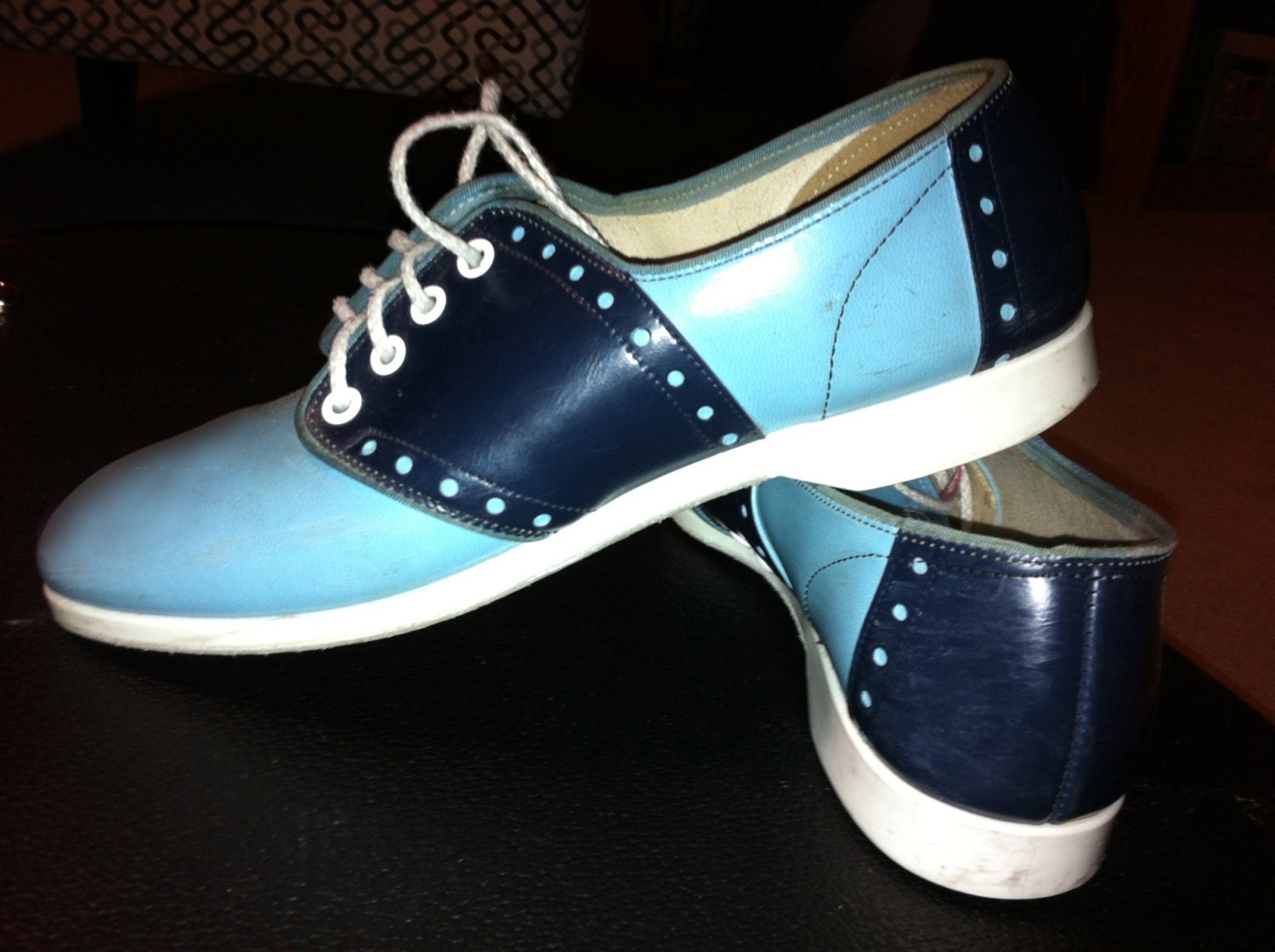 1960s Blue Bowling Shoes / Vintage Saddle Shoes