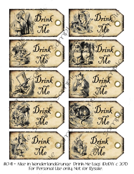 Drink Me Alice in Wonderland Printable Digital Favor Tags Instant ...