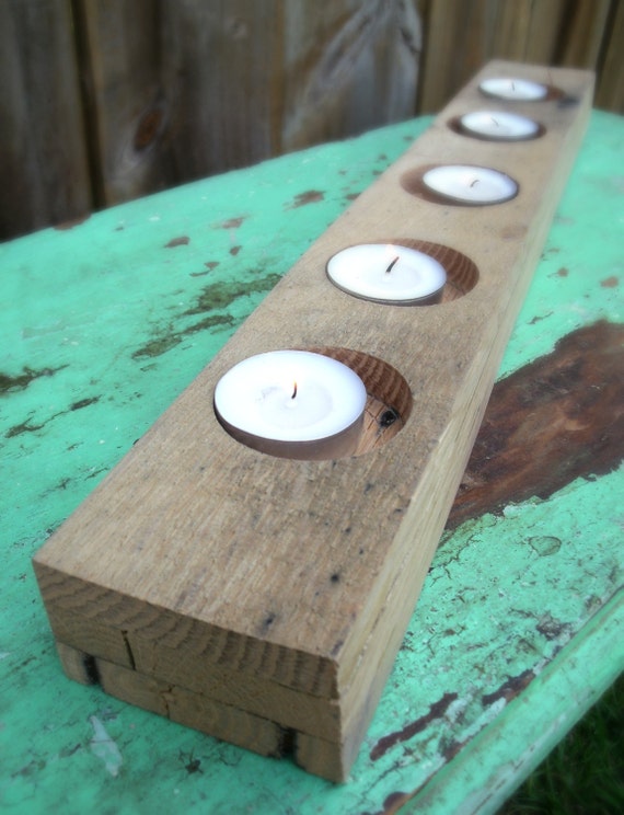 Pallet Wood Tea Light Holder // 5 Tea Light Candle Holder