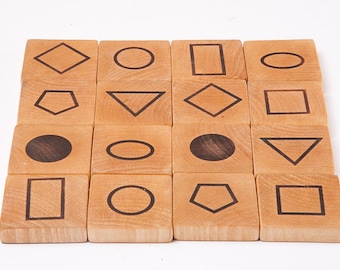 Wooden Memory Game, Mathematical Game, Geometric Symbols, Educational Game, handmade wooden toy, waldorf toy