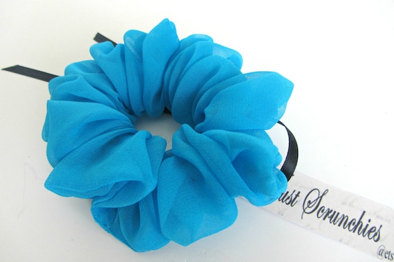 Silk Hair Scrunchie- Turquoise Scrunchy- Turquoise Blue Hair Accessories- Spring Scrunchies- Silk Hair Bands