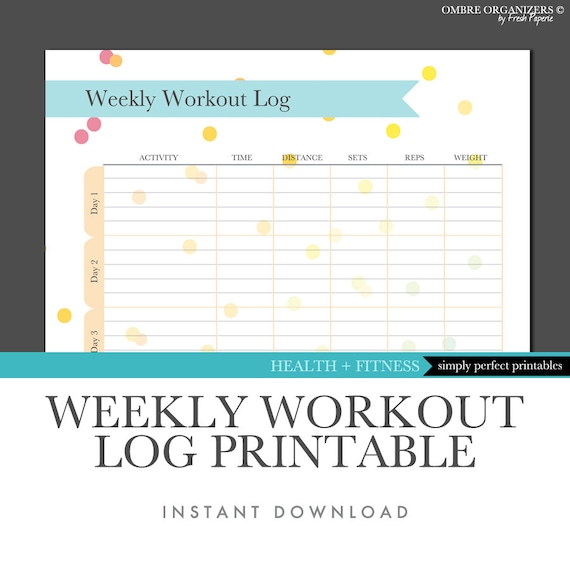 Items similar to Weekly Workout Log Printable - Instant Download on Etsy