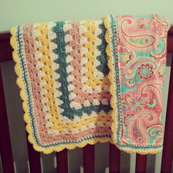 Crochet Baby Blanket Paisley Reversible Crochet by BitsyBlues