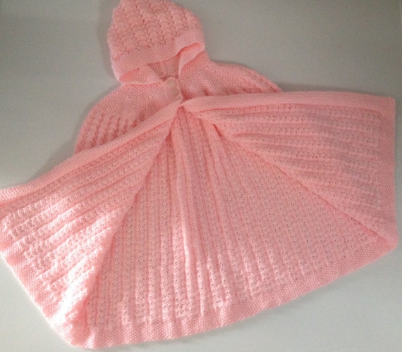Hand Knitted Wool Baby Hooded Cape With Buttons
