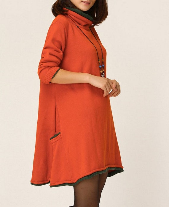 Items similar to Orange Sweater dress knitwear cotton dress large ...
