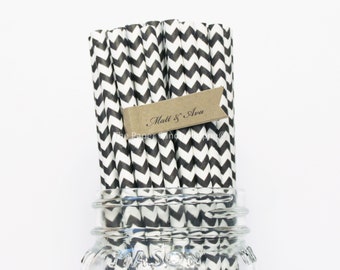 Black Paper Straws, 25 Black Chevron Paper Straws, Wedding Table Setting, Paper Goods, Party Straws, Kids Birthday Party, Made in USA,