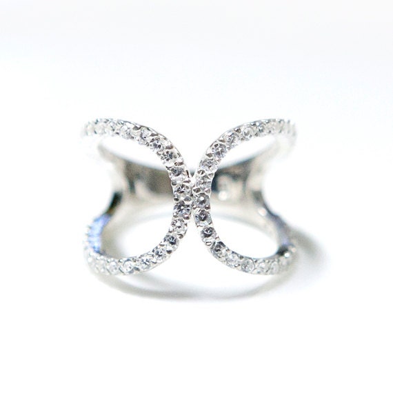 Double curve Crystal Band Ring 92.5 Sterling by KIMDIDESIGNSTUDIO