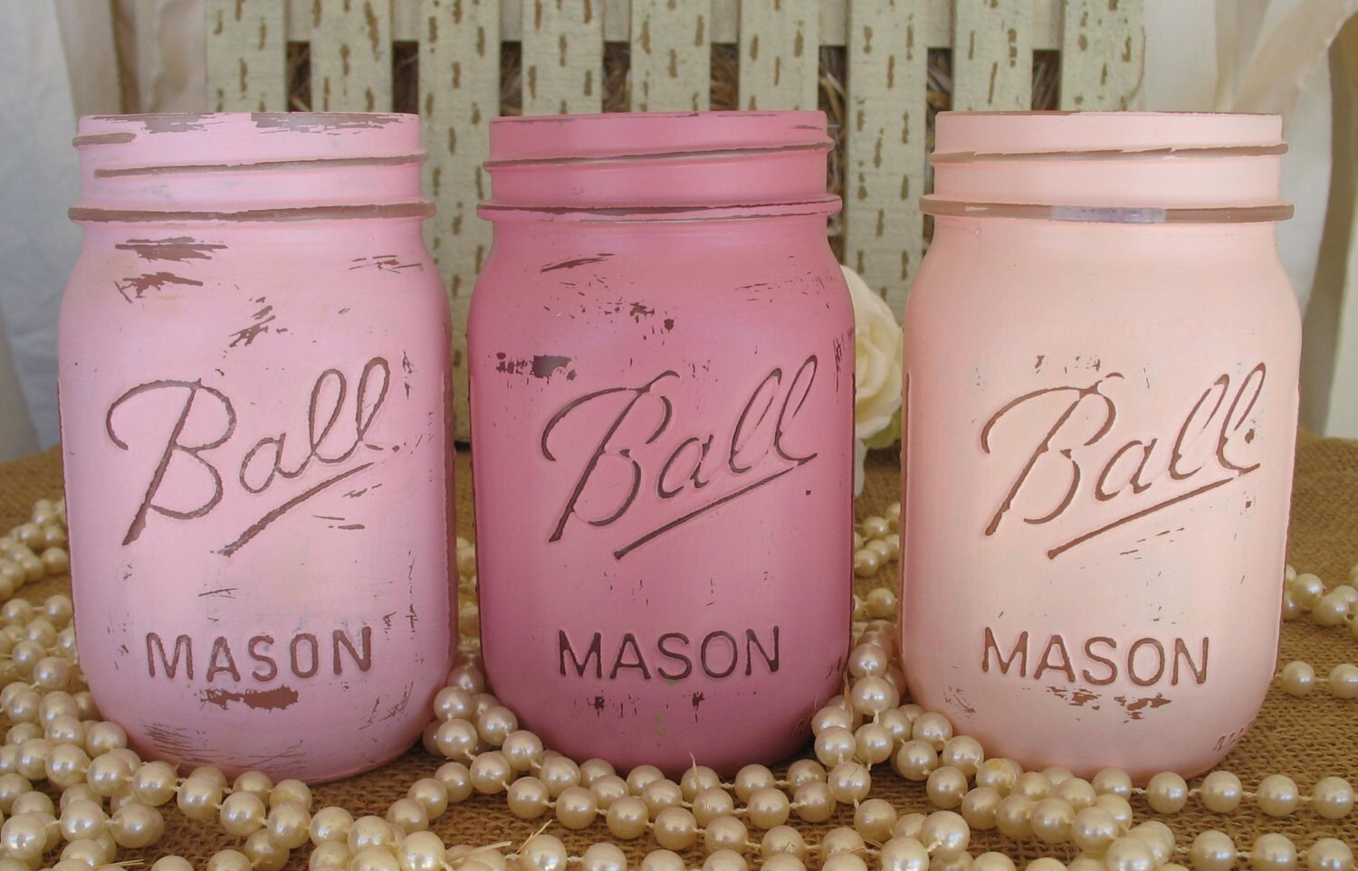 ON SALE NOW Set Of 3 Mason Jars Painted Mason Jars Pink
