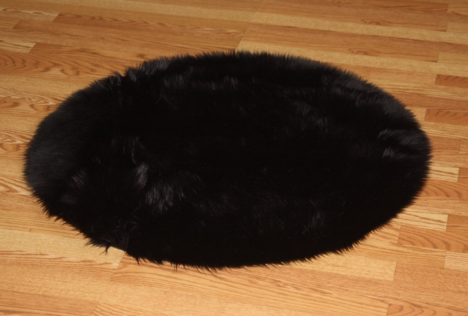 3' Round Premium Black fur rug nonslip washable great for