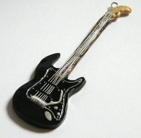 Polymer clay electric guitar pendant by on Etsy