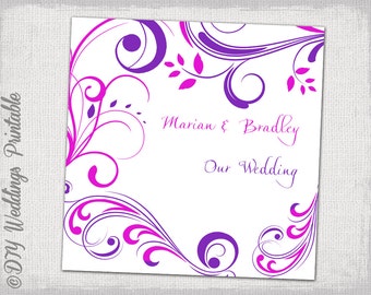 Wedding CD/DVD cover template Purple and Pink "Scroll" DIY favor cards -editable printable instant download