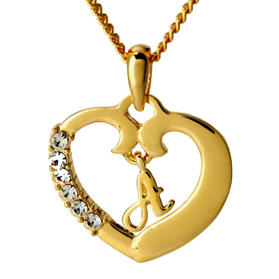 Gold Heart Initial Necklace A Gold Initial Heart