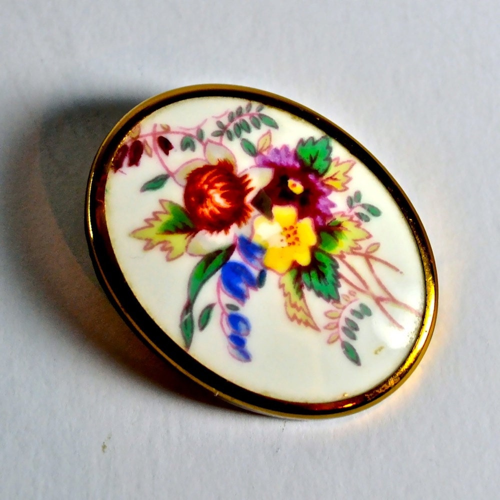 Vintage Royal Worcester Bone China Brooch Pin by FeltersCottage