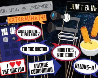 Doctor Who Photobooth ACCESSORIES PACK - Printables - 16 piece - Instant Download, Print, & Party - Dr Who Photo Booth Paper Props