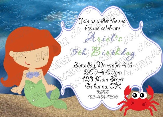 Princesses Mermaid birthday party printable invitations UPrint customized card by greenmelonstudios Il_570xn