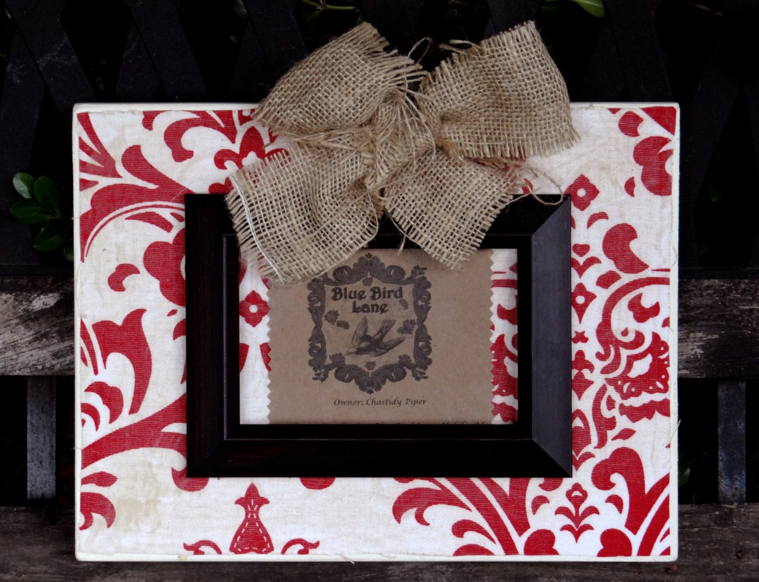 Rustic Distressed Wood Red Damask 4 X 6 Picture Frame