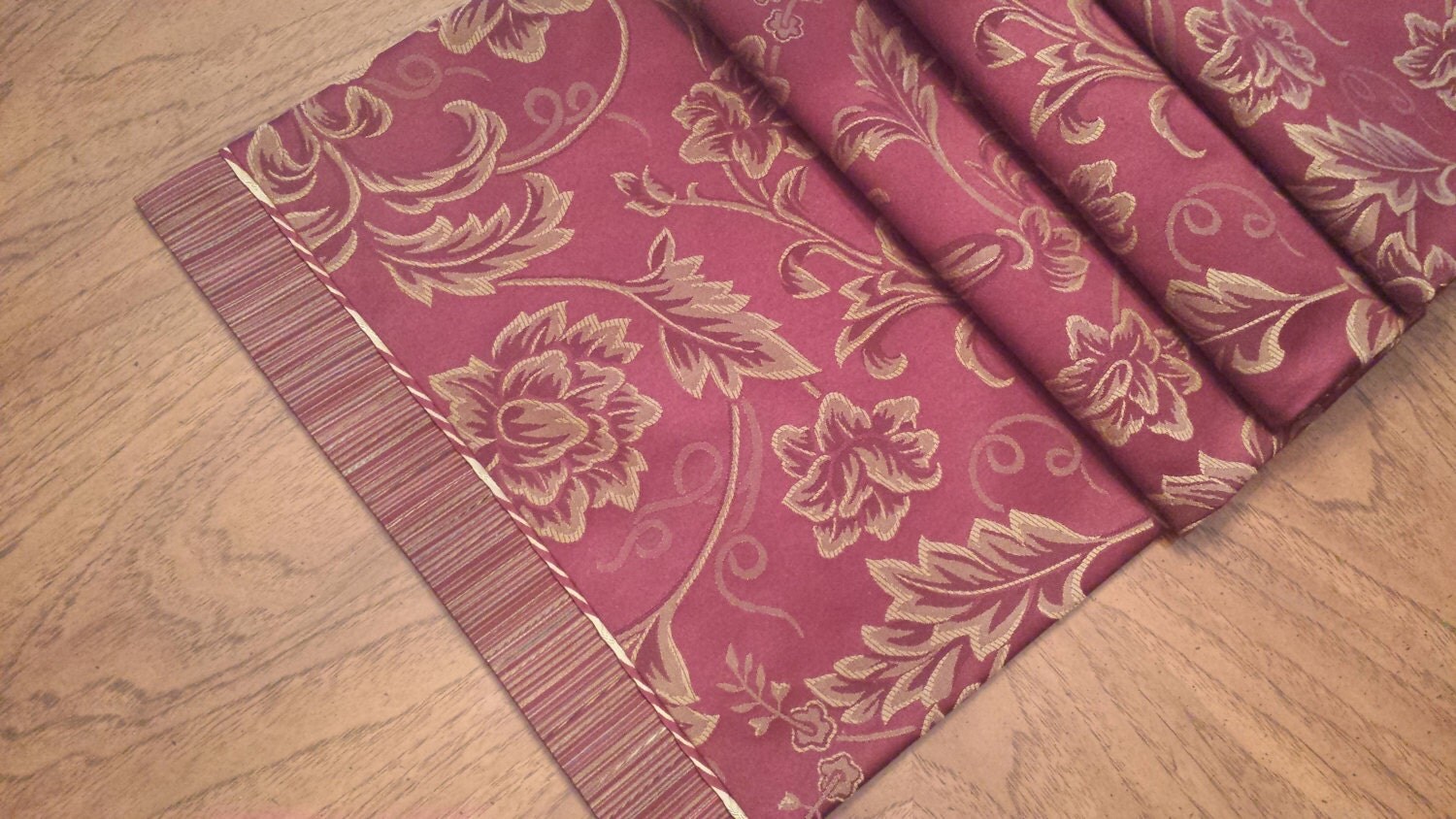 Burgundy Gold Damask Table Runner with Jacobean style