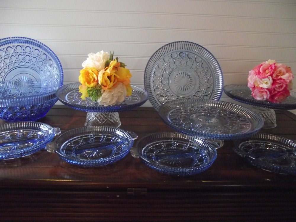 Rare vintage Blue Cane and Button Windsor Dessert Table Dsplay, blue