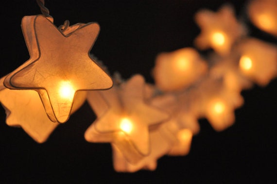 20 White star&bell paper lantern string lights for party