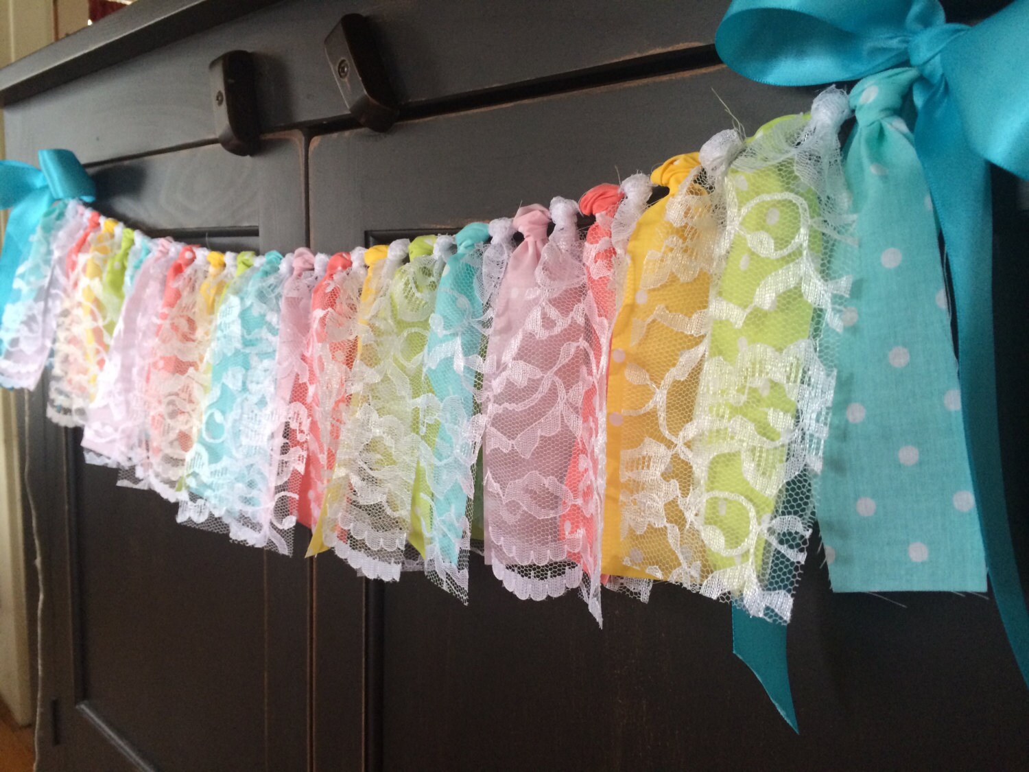 Spring Rainbow Rag Tie Fringe Garland Banner by TheFrozenApple
