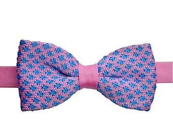 Pink and Blue Knit Bow Tie. Mens Knit Bow Tie. Mens Bow Tie. Pink Knit ...