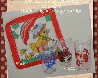 Set of 3 Swanky Swigs with Child/Baby Characters Duckling Vintage Hanky #0019