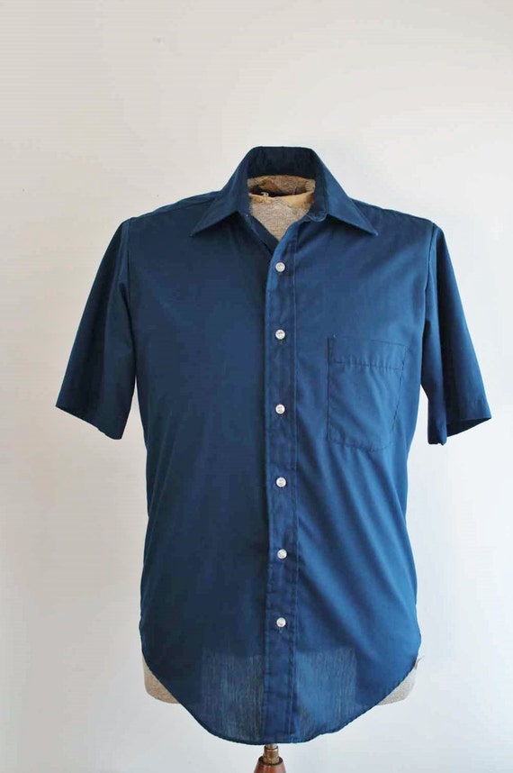 mens basic navy blue button down vintage shirt size 15