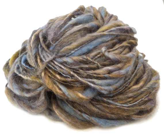 Thick and Thin yarn, handspun, "Alchemy in Blue", Ready to ship, blue, silver, gold, super bulky yarn, big yarn,