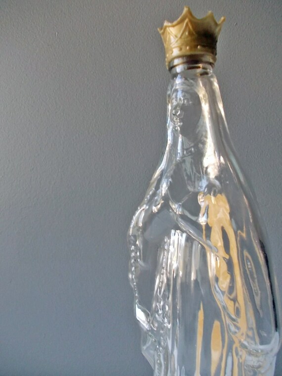 Virgin Mary Glass Bottle Vintage Mexican Liquor Bottle