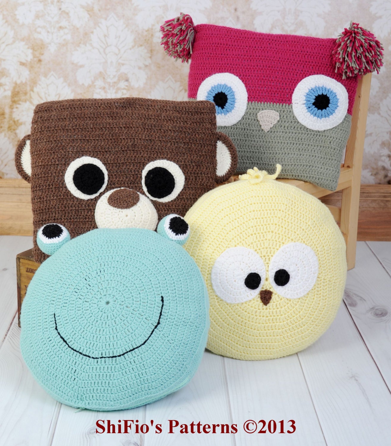 CROCHET PATTERN For Animal Cushions Pillow Owl Bear Chick
