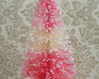 NEW! 4 Inch Tall Pink and White Striped Vintage Style Bottle Brush Tree - Easter Display Pastel Bottle Brush Tree - Miniature Spring Tree