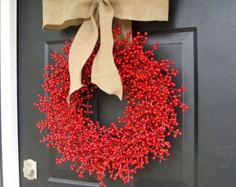 Red Berry Holiday Wreath- Christmas Wreaths Berry Wreath Christmas, Valentine's Day Wreath- Featured in Better Homes and Gardens Magazine