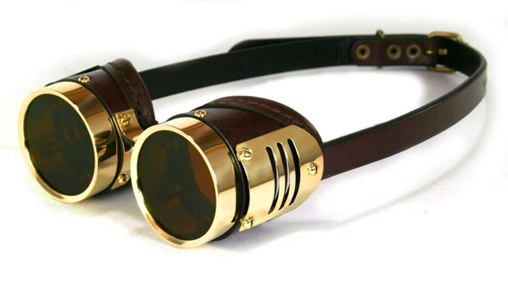 Steampunk Goggles Brown Leather Polished Brass By Mannandco