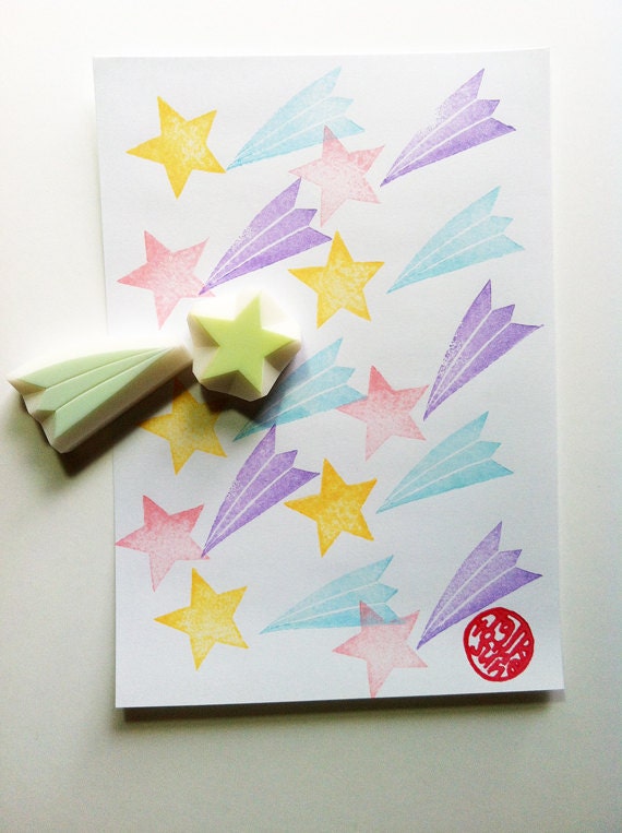 shooting star stamp set star hand carved rubber stamps