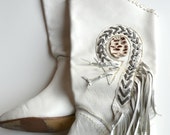 FRINGED LEATHER BOOTS~ size 7 boots~ white leather boots~ bohemian boots~native American