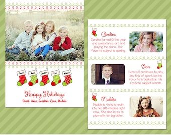 Personalized Stockings | Multi Photo Christmas Card Template | Holiday Card Template | Photoshop Templates | 5x7 Press Printed Card