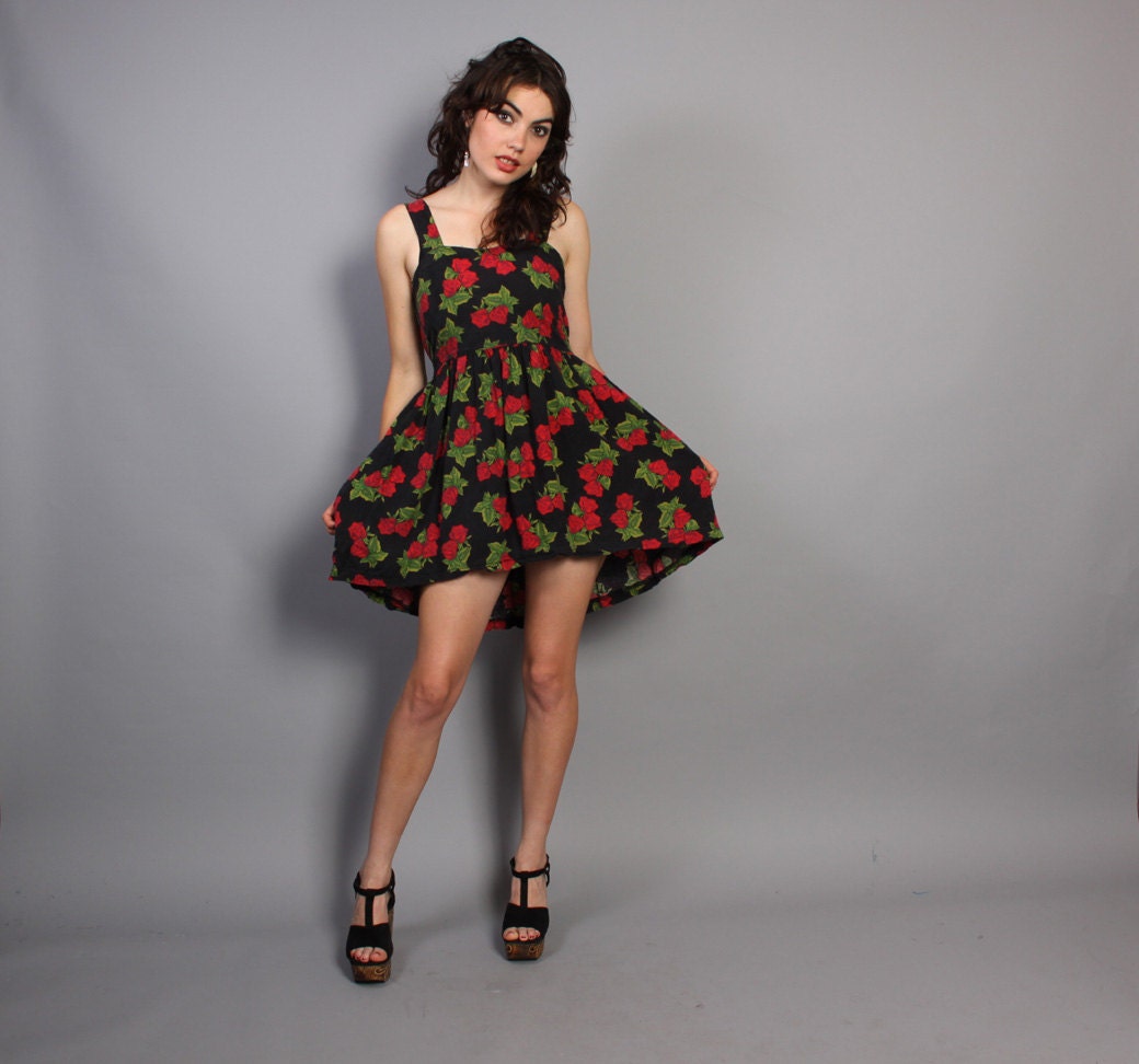 Early 90s BETSEY JOHNSON DRESS / Floral Roses Print Mini Sun