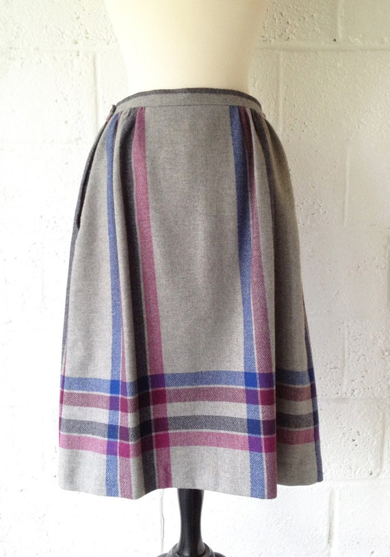 1980s Grey Flannel Skirt by Koret Career. Chevron Pattern