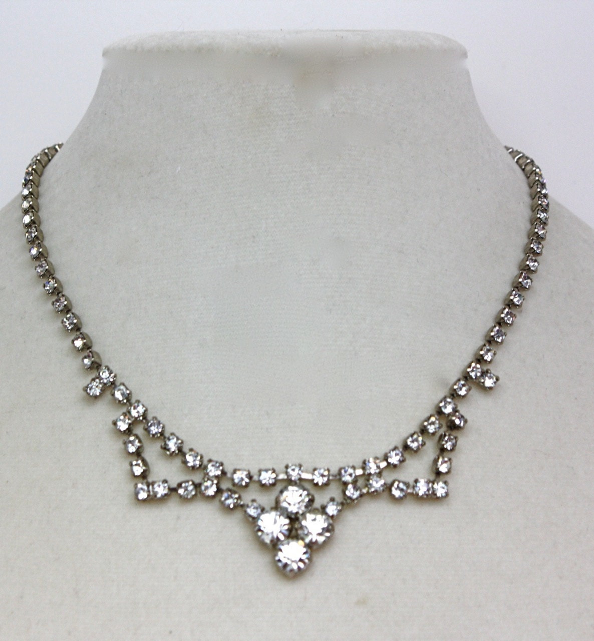 Vintage 50s Rhinestone Necklace & Earrings Sparkling