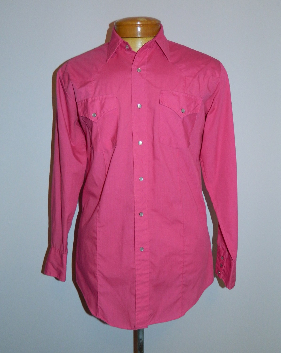 vintage 1980s hot pink WESTERN shirt oxford Mens S M