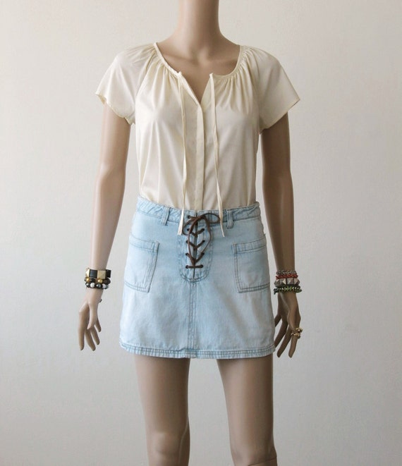 Jean Scooter Skirt Denim Skorts Lace Up Skirt Jean Skirt Mini