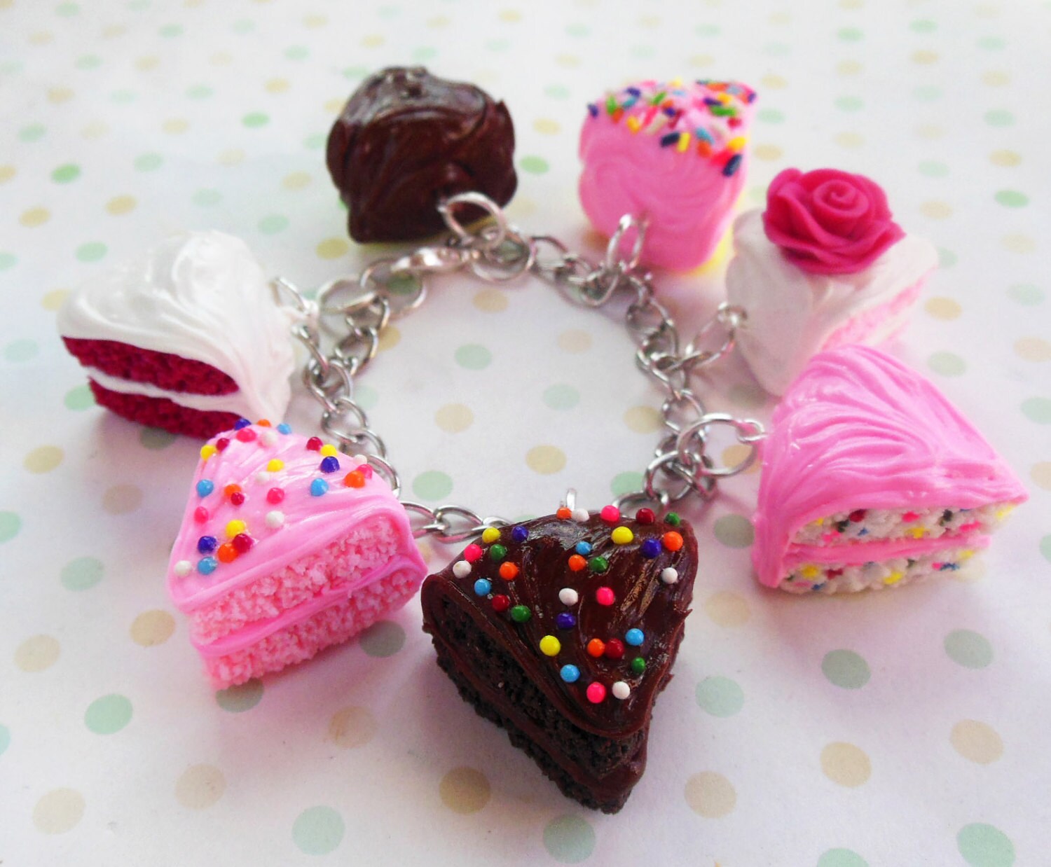 assorted cake slice charm bracelet
