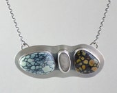 blue and yellow variscite and beach pebble sterling silver pendant necklace