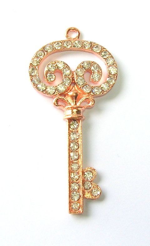 Rose Gold Key Pendant with Clear Rhinestone by amazingbeads