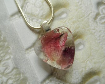 Ombre Pink Lupine Blossom Small Pressed Flower Glass Triangle Pendant-Symbolizes Imagination-Nature's Wearable Art-Gifts Under 25